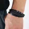 Bracelet en cuir noir pour homme breloque tressée magnétique punk rock manchette mode