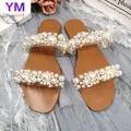 Sandales d'extérieur plates ouvertes pour femmes chaussures de plage document solide perle