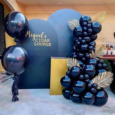 Guirxiété de Ballons en Arc Noir et Feuilles Dorées 4D Décorations de ixd'Anniversaire et de