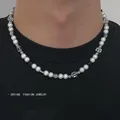 Collier de perles de moulage en acier inoxydable pour homme pierre craquelée de glace bijoux
