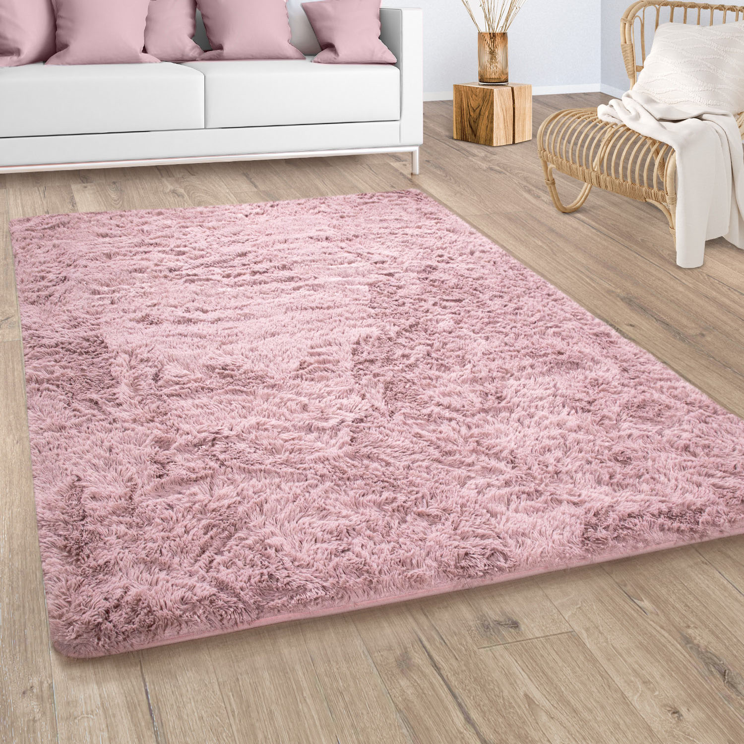 Hochflor-Teppich PACO HOME "Silky 591", rosa, B:140cm H:37mm L:200cm, Polyester, Teppiche, Uni-Farben, besonders weich und kuschelig Image