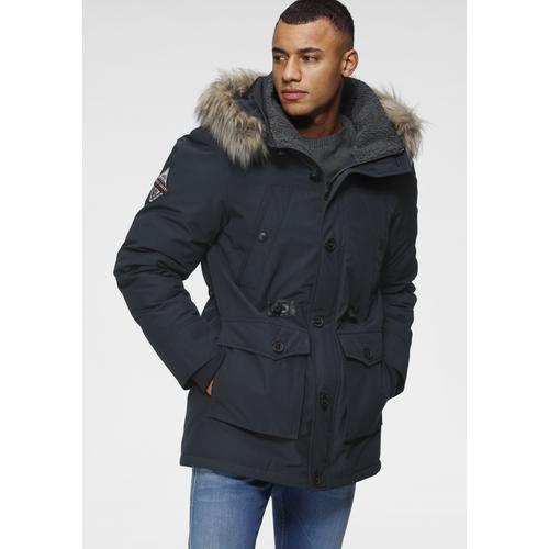 Parka BRUNO BANANI Gr. L (52), blau (marine) Herren Jacken strapazierfähiges Material, abnehmbare Kapuze mit Fellimitat Bestseller