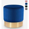 Pouf poggiapiedi sgabello basso imbottito rotondo design velluto Rossetto Colore: Blu