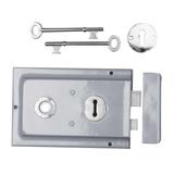 Renovators Supply Chrome Plated Steel Rim Lock 6.12" L x 4" H High Security Door Lock Victorian Style with Two Keys Durable