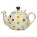 London Pottery 78416 Farmhouse Polka Dot Teapot with Infuser, Ceramic, Ivory/Multicolour Polka Dots, 6 Cups (1.5 Litre)