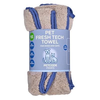 Petcode Paws Pet Fresh Tech Towel and Blanket for Dog and Cat Grooming in Sand Beige with Sky Blue, 50" L X 30" W X 0.275" H, Large