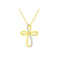 Women's Yellow Gold Plated Sterling Silver Diamond Accent Cross Ribbon Pendant Necklace by Haus of Brilliance in Yellow Gold Silver