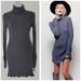 Free People Dresses | Free People Fp Beach Bonfire Pull On Ribbed Turtleneck Dress In Gray | Color: Blue/Gray | Size: Xs