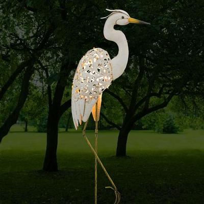 Egret Solar Bird Sculpture White , White