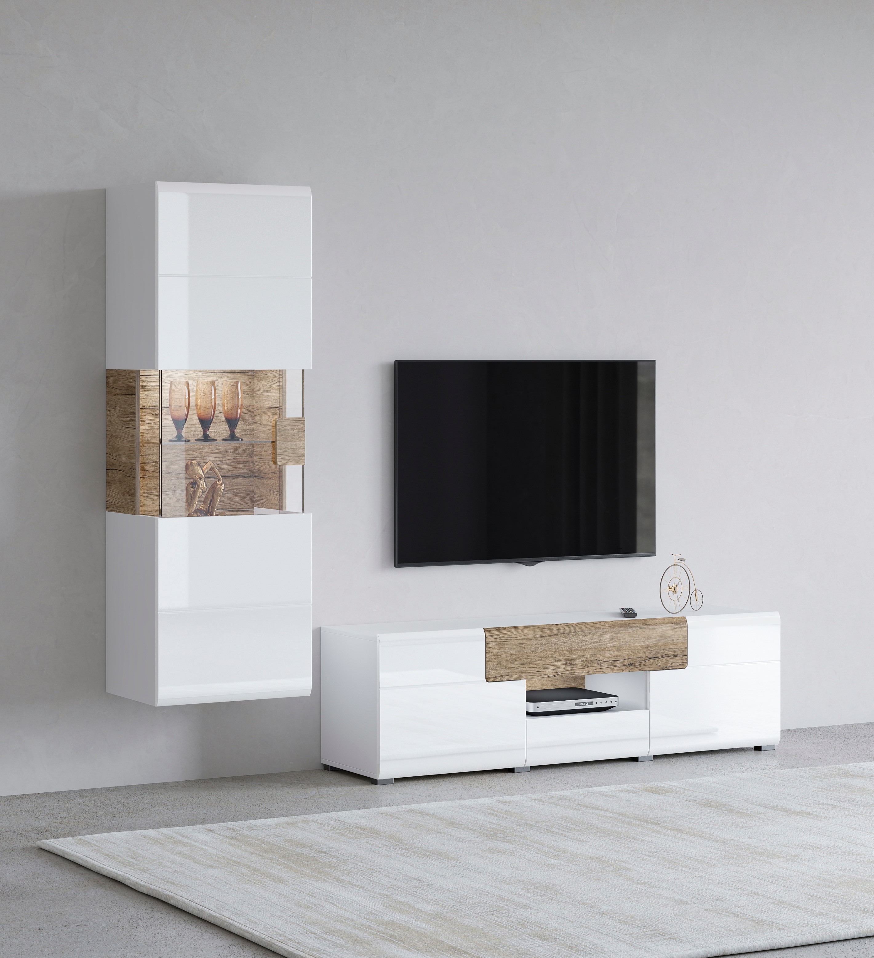 Wohnwand INOSIGN "Toledo", weiß (weiß, sanremo, weiß hgl, sanremo), B/H/T: 212cmcm, Kastenmöbel-Sets, Wohnwand