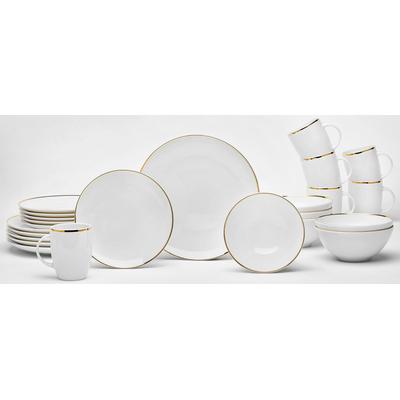 Kombiservice VAN WELL "Geschirr-Set, Service Glamour White", gold (weiß, goldfarben), 24 tlg., Porzellan, Geschirr-Sets, mit einem golfarbenen Rand, 24 Teile, für 6 Personen Image