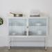 Credenza Sideboard Buffet With Fluted Glass Doors Detachable Shelves Bottom Space
