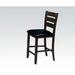 Set of 2 Counter Height Cushion Dining Chair, Box Seat Frame Side Chair with Ladder Wood Back, in Black PU & Espresso