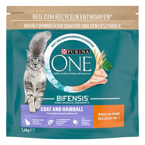 Sparpaket: 6x1,4kg PURINA ONE Coat & Hairball Katzenfutter trocken