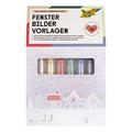 folia 39249 - Premium Fensterbilder Set "Cosy Winter" mit 8 vorgedruckten Design-Vorlagen zum Thema Winter, Weihnachten und Herbst, inkl. 7 Kreidestiften