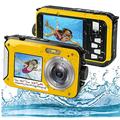 Sxhlseller Digital Camera,Full HD 2.7K 48MP Dual Screens Waterproof Digital Camera, 16X Digital Zoom Front Rear Double Screens Waterproof Digital Camera,Gift for KIds Friends(Yellow)