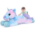 MorisMos Giant Unicorn Teddy, Cuddly Rainbow Blue Unicorn Stuffed Animal, Big Soft Pillow Large Fluffy Unicorn Plush Toy Gifts for Kids Girlfriend Birthday Christmas 80cm/31.5inch