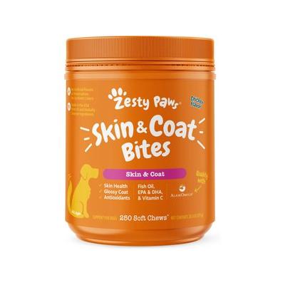 Zesty Paws Skin & Coat Bites Chicken Flavored Soft Chews Omega 3 Fish Oil Supplement for Dogs, 250 count