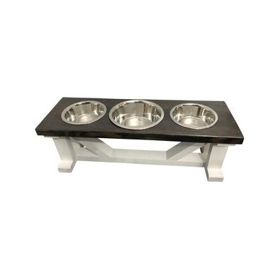 Bearwood Essentials Farmhouse 3-Bowl Elevated Dog Feeder, Ebony/White, Small