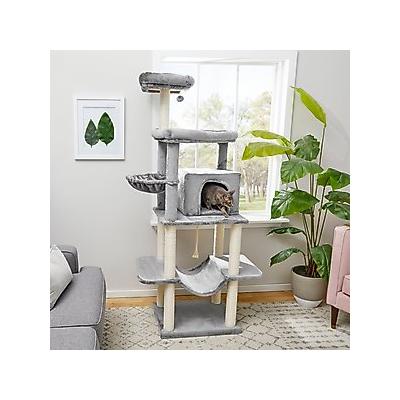 Frisco 73-in Cat Tree with Hammock, Condo, Lounge Basket, Top Perch & Bed, Gray