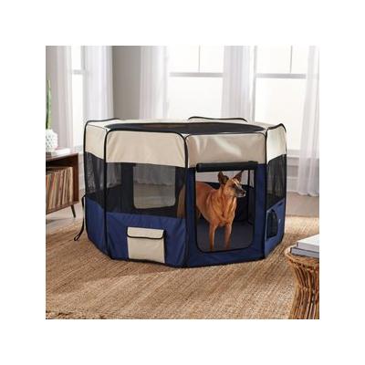 Frisco Soft-Sided Dog, Cat & Small Pet Exercise Playpen, Cream/Navy, 62-in L x 62-in W x 32-in H