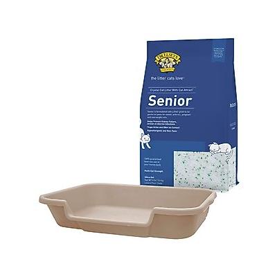 KittyGoHere Senior Cat Litter Box, Sand, Large + Dr. Elsey's Precious Cat Unscented Non-Clumping Crystal Cat Litter, 8-lb bag