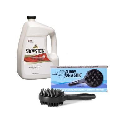 Curry on a Stik Horse & Dog Grooming Brush + Absorbine Showsheen Original Hair Polish & Detangler Horse Spray, 1-gal bottle