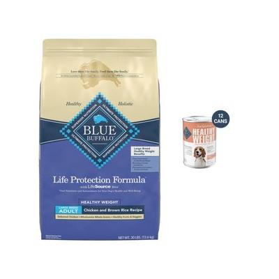 Blue Buffalo Life Protection Formula Large Breed Healthy Weight Adult Chicken & Brown Rice Recipe Dry Dog Food + True Solutions Fit & Healthy Weight Control Formula Wet Food