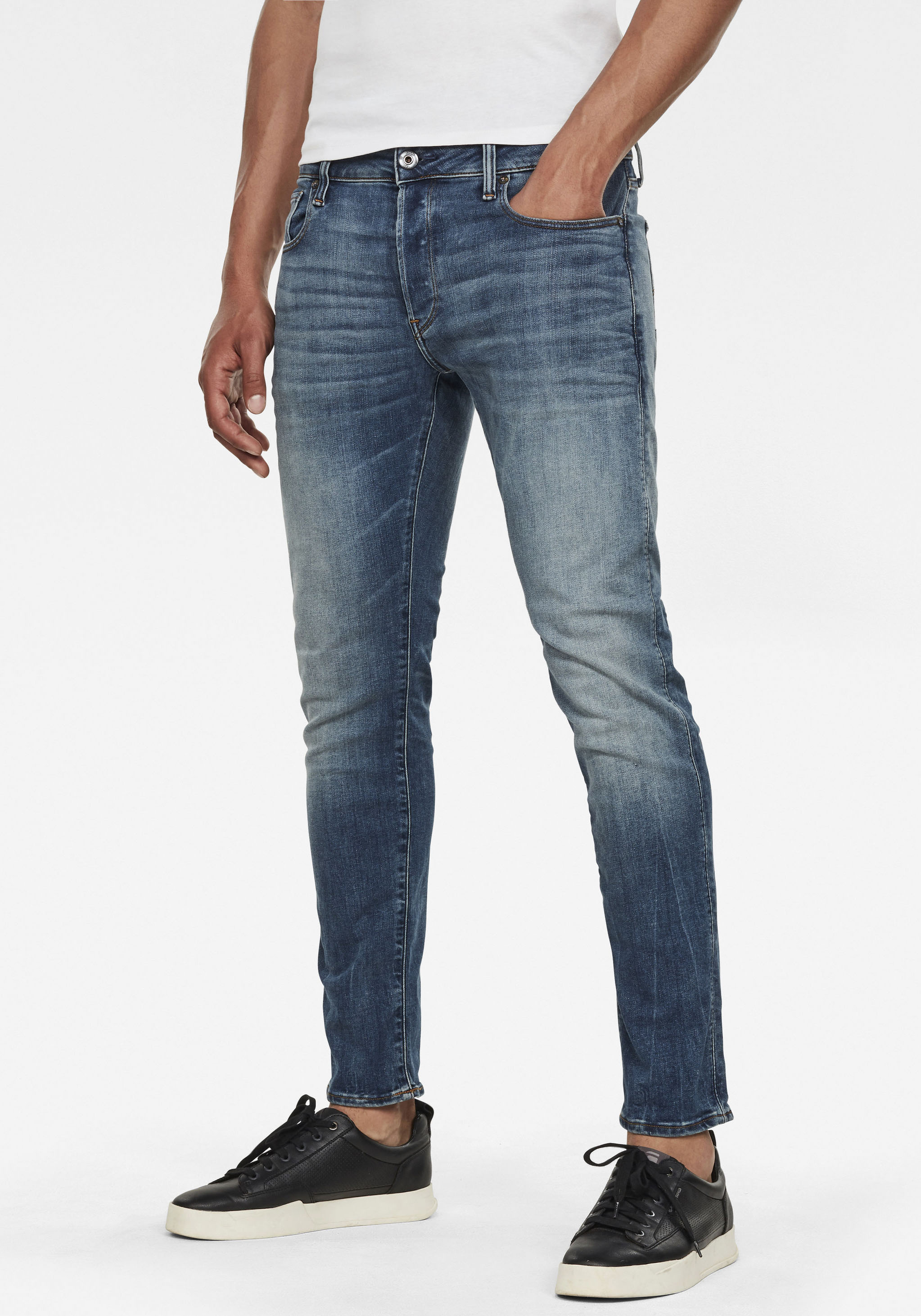 Slim-fit-Jeans G-STAR "3301 Slim", Herren, Gr. 31, Länge 34, blau (vintage), Denim/Jeans, Obermaterial: 98% Baumwolle, 2% Elasthan, Abriebeffekte, slim fit lang, Jeans Slim-fit-Jeans, mit toller Waschung und Elasthan