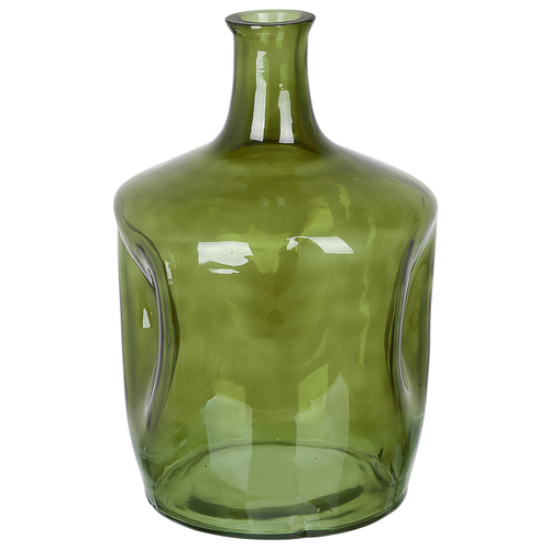 Blumenvase Olivgrün Glas 35 cm Groß mit Schmalem Hals Getönt Handgefertigt Flaschenform Deko Accessoires Wohnzimmer Schlafzimmer Flur Kamin