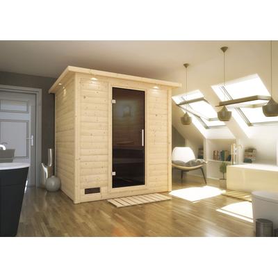 Sauna KARIBU "Menja", beige (naturbelassen), Saunaofen, integrierte Steuerung, 9 kW, Saunen, 9-kW-Ofen mit integrierter Steuerung