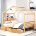 Full Size House Platform Bed with Two Drawers,Headboard and Footboard,Roof Design