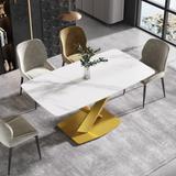 71" Rectangular Sintered Stone Dining Table with Gold X-shaped Carbon Steel Legs