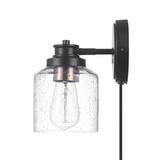 Breakwater Bay Goslinga 1-Light Matte Plug-In Or Hardwire Wall Sconce w/ Seeded Glass Shade Glass/Metal in Black | Wayfair