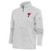 Women's Antigua Heather Gray Philadelphia Phillies Logo Fortune Quarter-Zip Pullover Jacket