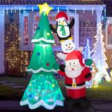 The Holiday Aisle® Christmas Tree w/ Santa Claus, Snowman & Penguin Decoration Disco Light Inflatable in Green/Red/White | Wayfair