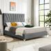 Mercer41 Guisao King Low Profile Platform Bed Wood & /Upholstered/Metal & /Metal/Polyester in Gray | 55 H x 67 W x 87.4 D in | Wayfair