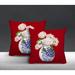 Canora Grey Godbee Indoor/Outdoor Floral Square Throw Cushion Polyester/Polyfill blend in Red | 15 H x 15 W x 4.3 D in | Wayfair