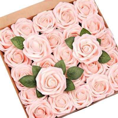 Bleosan - 50Pcs Fleurs Artificielles Roses Mousse Faux Rose avec Tige pour Bouquet De Mariage Fête