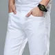 Jeans baggy coupe slim en denim blanc pour hommes pantalons classiques motard doux haute qualité