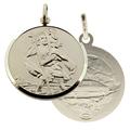Solid 925 Sterling Silver Mens Gents Reversible 22mm Round St Christopher Medal Pendant With Optional 1.8mm Wide Diamond Cut Curb Chain In Gift Box (available in 16" to 40")