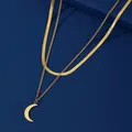 Skyrim-Collier Double Couche Minimaliste Lune et Étoile pour Femme Acier Inoxydable Simple