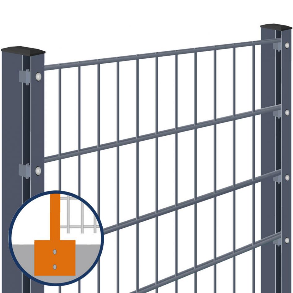 Doppelstabmattenzaun zum Aufdübeln mit Winkelplatte Rundum-sorglos-Paket Anthrazit Komplettset, 8/6/8 mm, 10 m,1630 mm Image