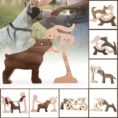 Figurine artisanale en bois faite à la main pour chien décoration de la famille modèle de