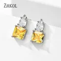 ZAKadvocate-Boucles d'oreilles carrées jaunes pour femmes bijoux de fête de mariage boucle