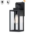 17 Stories 1-Light Matte Black Outdoor Wall Lantern w/ Dusk to Dawn Glass/Metal/Steel in Black/Gray/White | 14.1 H x 5 W x 5 D in | Wayfair