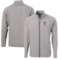 Men's Cutter & Buck Gray Georgia Tech Yellow Jackets Adapt Eco Knit Hybrid Recycled Big Tall Full-Zip Jacket