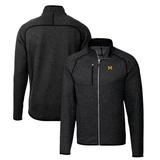 Men's Cutter & Buck Heather Charcoal Michigan Wolverines Mainsail Sweater-Knit Big Tall Full-Zip Jacket