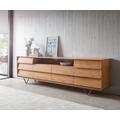 DELIFE Sideboard Eloi 240x40 cm Akazie Natur 2 Türen 6 Schubladen V-Fuß Edelstahl, Sideboards