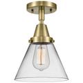 Caden Cone 8" LED Flush Mount - Antique Brass - Clear Shade